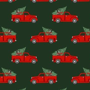 australian cattle dog christmas truck fabric - red truck, christmas dog, christmas truck - blue heeler - green