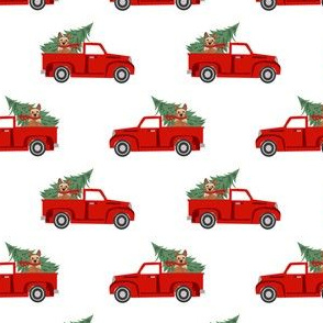 australian cattle dog christmas truck fabric - red truck, christmas dog, christmas truck - red heeler - white