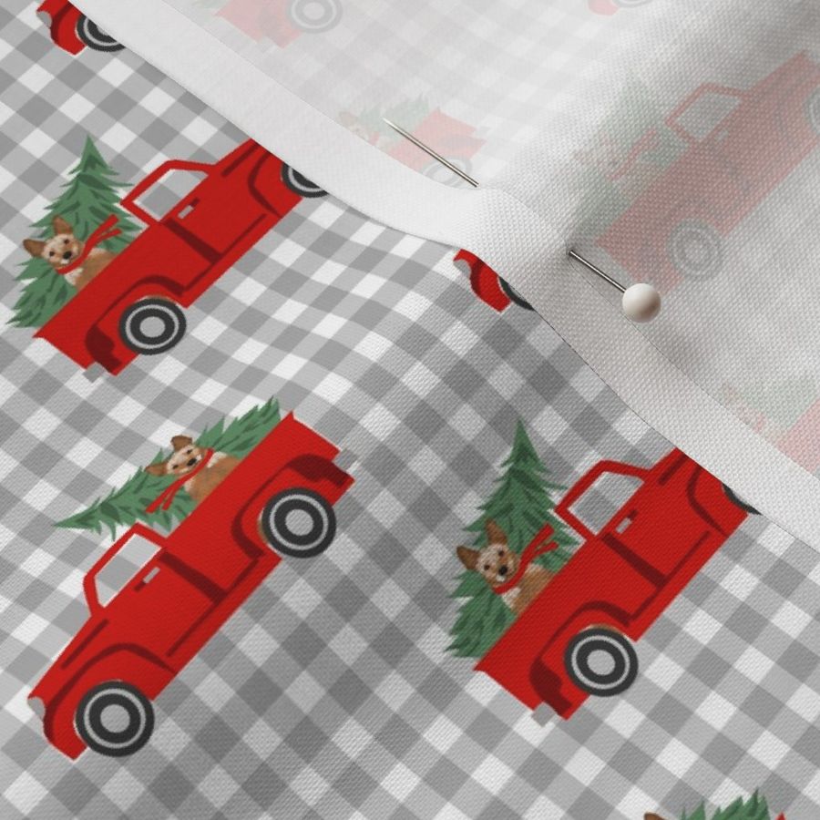 australian cattle dog christmas truck fabric - red truck, christmas dog, christmas truck - red heeler -check