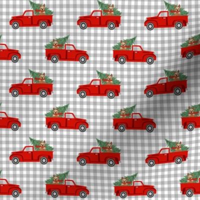 australian cattle dog christmas truck fabric - red truck, christmas dog, christmas truck - red heeler -check