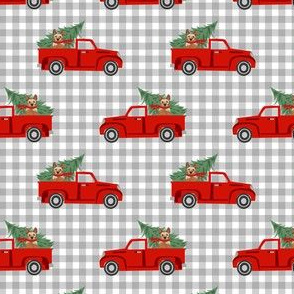 australian cattle dog christmas truck fabric - red truck, christmas dog, christmas truck - red heeler -check