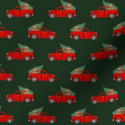 australian cattle dog christmas truck fabric - red truck, christmas dog, christmas truck - red heeler - green