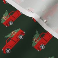 australian cattle dog christmas truck fabric - red truck, christmas dog, christmas truck - red heeler - green