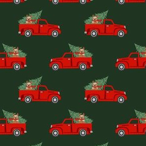 australian cattle dog christmas truck fabric - red truck, christmas dog, christmas truck - red heeler - green