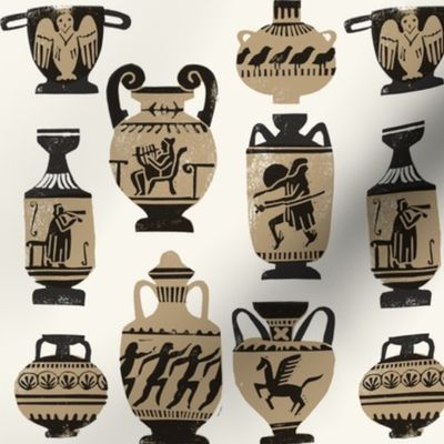 greek vase fabric - ancient greece fabric, greek pottery fabric, ancient greece fabric - light