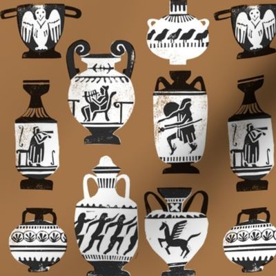 greek vase fabric - ancient greece fabric, greek pottery fabric, ancient greece fabric - brown