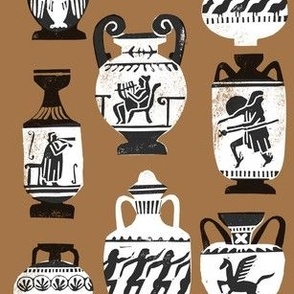 greek vase fabric - ancient greece fabric, greek pottery fabric, ancient greece fabric - brown