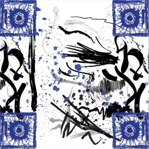 Shibori Wall art white, black and blue