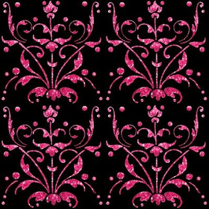 Hot Pink Damask on Black