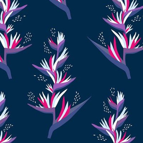 Heliconia Flower - navy and pink