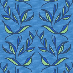 Retro Blue and Green Vines and Leaves