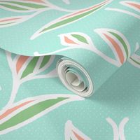 Retro Pink and Green Vines and Leaves on Mint Green