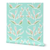 Retro Pink and Green Vines and Leaves on Mint Green