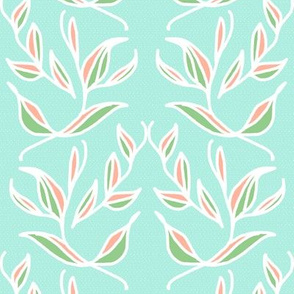 Retro Pink and Green Vines and Leaves on Mint Green