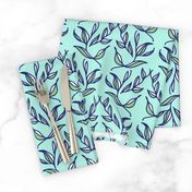 Retro Green and White Leaves and Vines on Mint Green