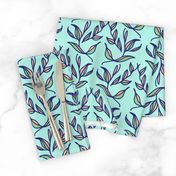 Retro Green and Pink Leaves and Vines on Mint Green