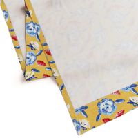 Romance Ready Shabby Roses on Mustard  / Blue-Cream   