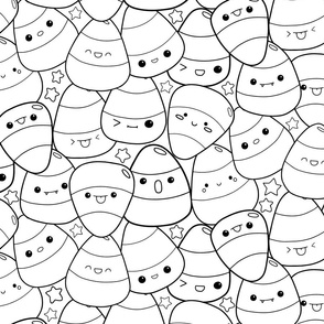 Kawaii Candy Corn black and white - large scale.
