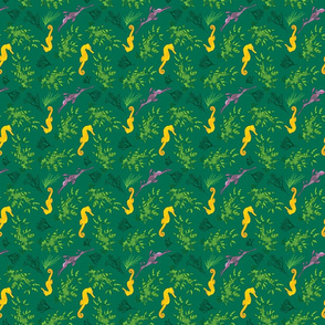 Seahorses on Green