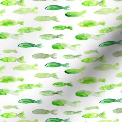 Green sardines swimming to Maldives • watercolor fish pattern