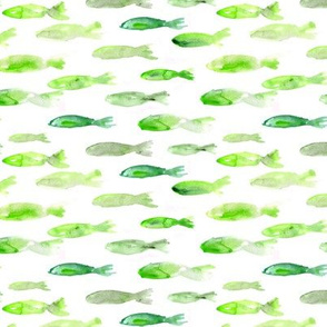Green sardines swimming to Maldives • watercolor fish pattern
