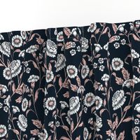 Vintage flowers pink and  navy blue