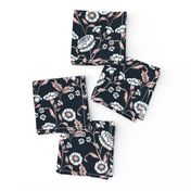 Vintage flowers pink and  navy blue