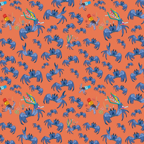 Crabs-Grumpy Blue Crabs on Peach Color