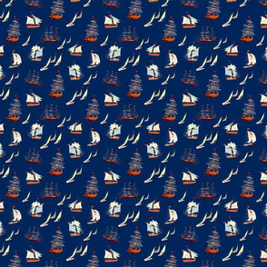 Ships on Navy Blue