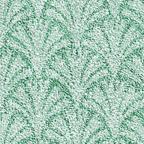 Leaf Green on Green Velvety Fan Pattern 