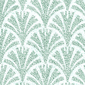 Leaf Green and White Velvety Fan Pattern 