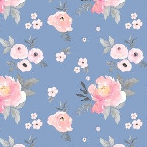 4" SWEET BLUSH ROSES Blue Background