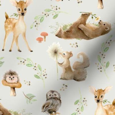 12" Forest Friends (eggshell) unisex Leaves and Branches, 12" repeat on fabric