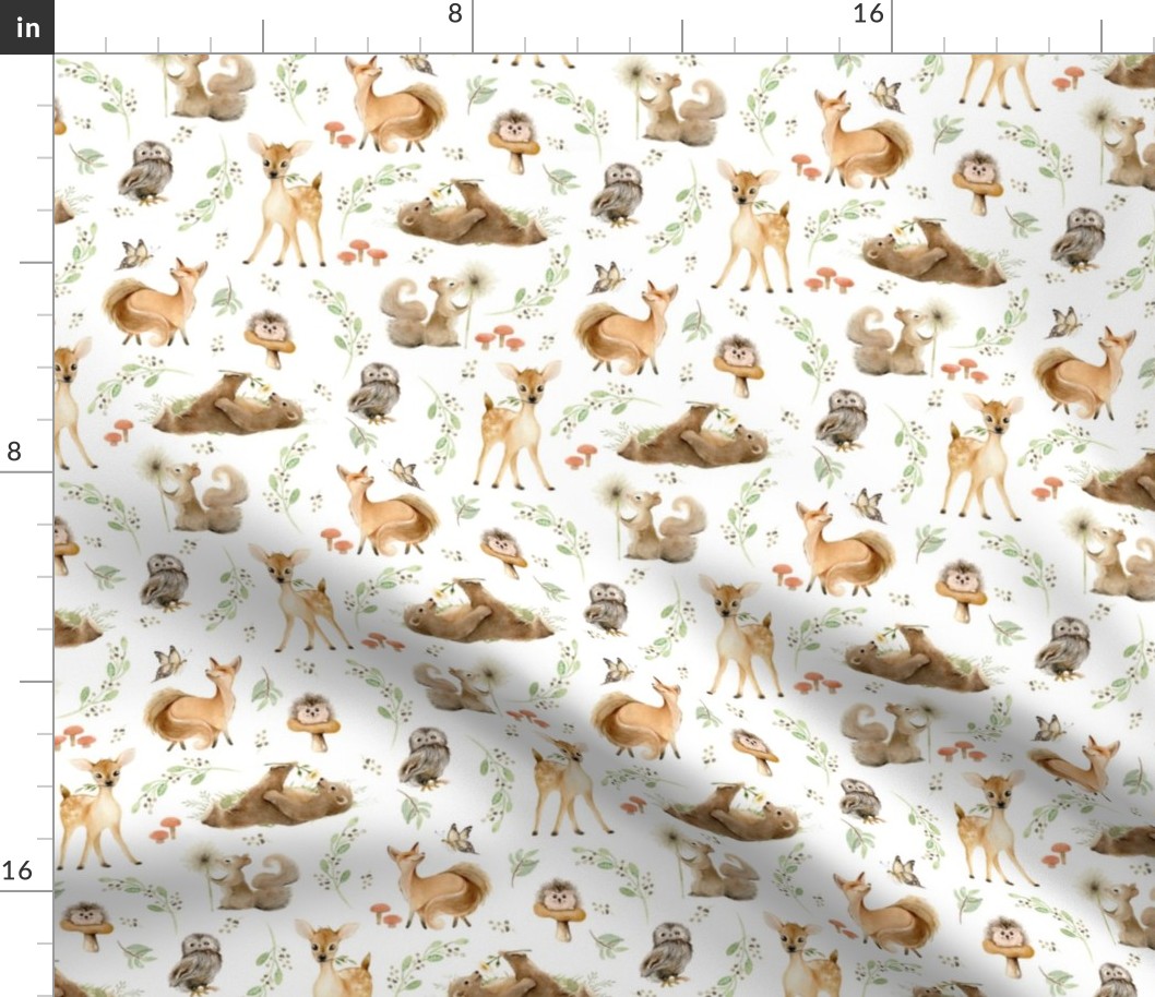 8" Forest Friends – Leaves and Branches, unisex 8" repeat on fabric