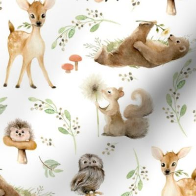 12" Forest Friends – Leaves and Branches, 12" repeat on fabric