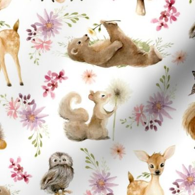 12" Forest Friends – Flowers, 12" repeat on fabric