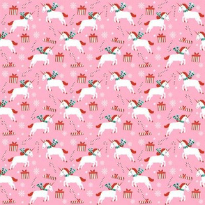 SMALL - christmas unicorn - christmas unicorn fabric, christmas fabric, christmas fabric by the yard, holiday fabric, xmas fabric, cute fabric, christmas design, funny christmas - light pink