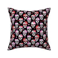 sugar skulls fabric - marigold fabric, day of the dead fabric, mexico folk fabric - black