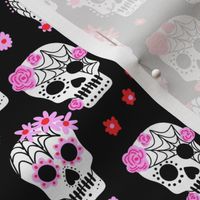 sugar skulls fabric - marigold fabric, day of the dead fabric, mexico folk fabric - black