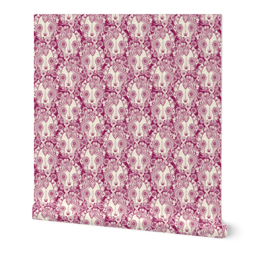 cat skull damask cherry small