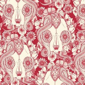 cat skull damask red small