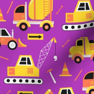 Construction Trucks on Purple