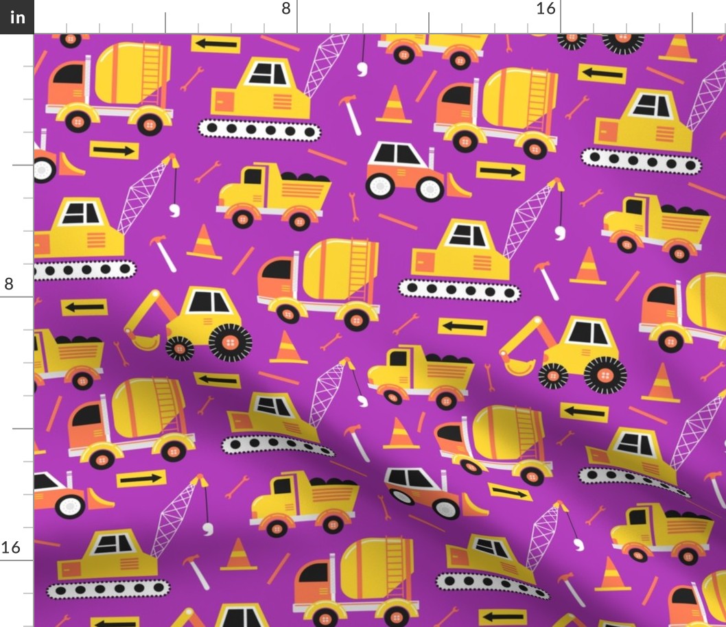 Construction Trucks on Purple