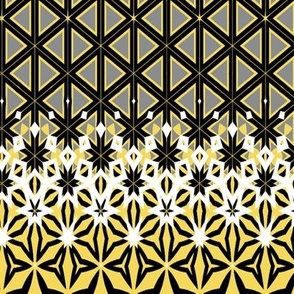 Quilting in Yellow Gray Pantone 2021 with Black and White No 16 Metamorphosis Flowers and Stars