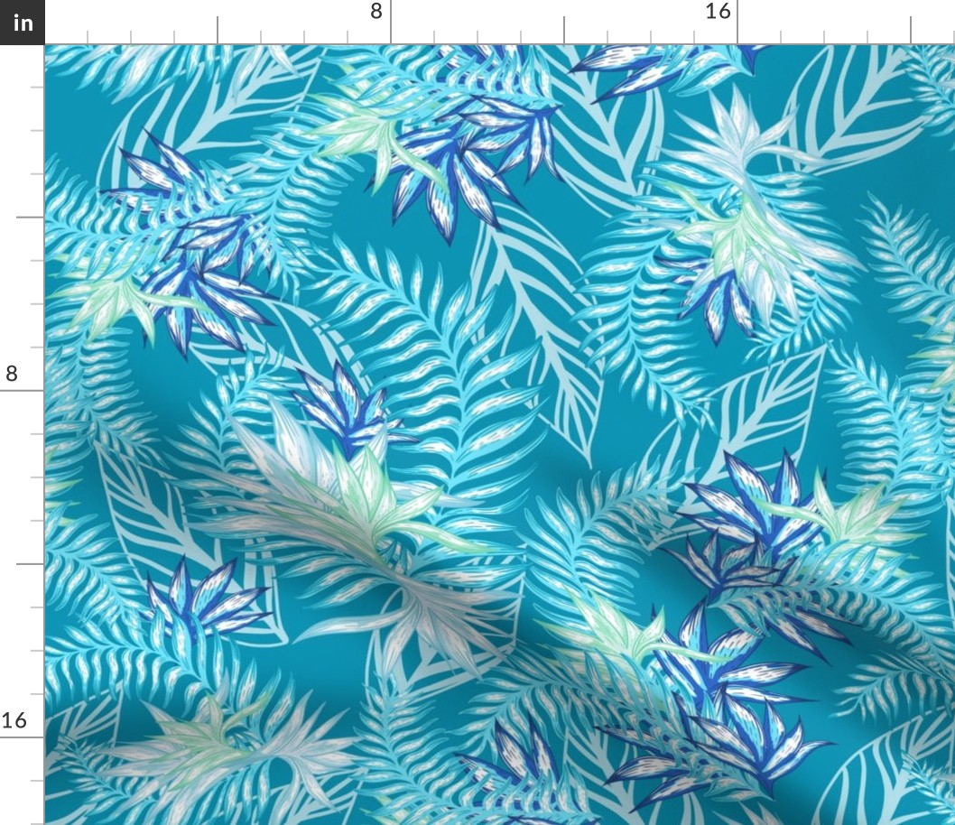  Tahitian Tropical Palms teal blue