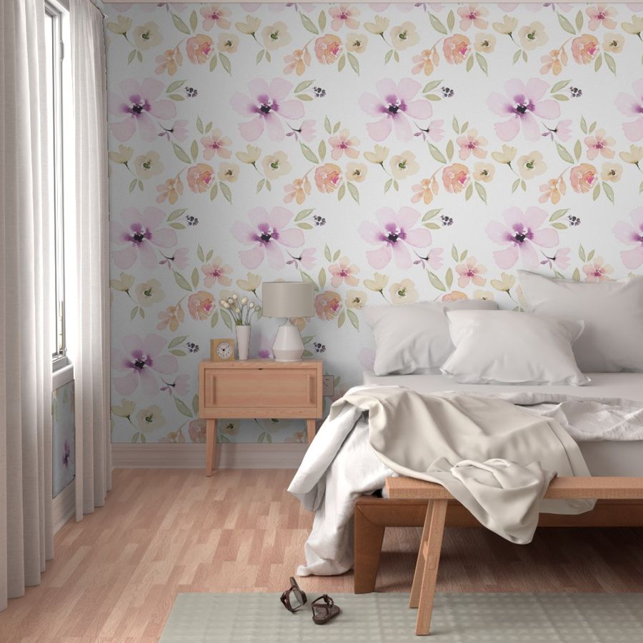 JUMBO floral wallpaper // washed out watercolour florals wallpaper floral flowers