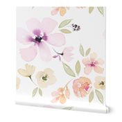 JUMBO floral wallpaper // washed out watercolour florals wallpaper floral flowers