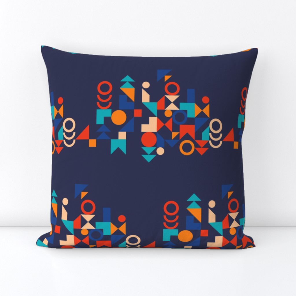 Bauhaus shapes asymmetric retro geometrics navy blue