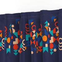 Bauhaus shapes asymmetric retro geometrics navy blue