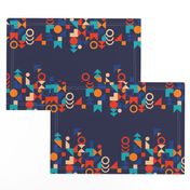 Bauhaus shapes asymmetric retro geometrics navy blue